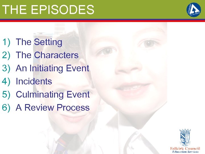 THE EPISODES 1) 2) 3) 4) 5) 6) The Setting The Characters An Initiating