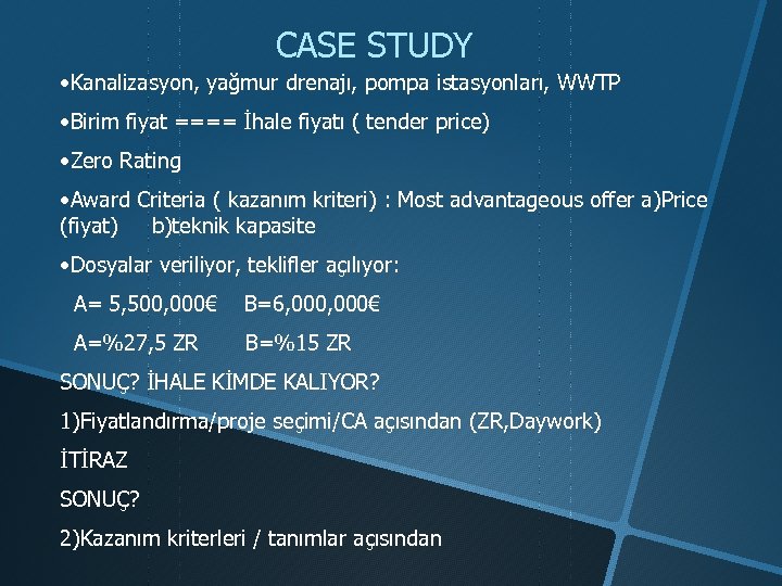 CASE STUDY • Kanalizasyon, yağmur drenajı, pompa istasyonları, WWTP • Birim fiyat ==== İhale