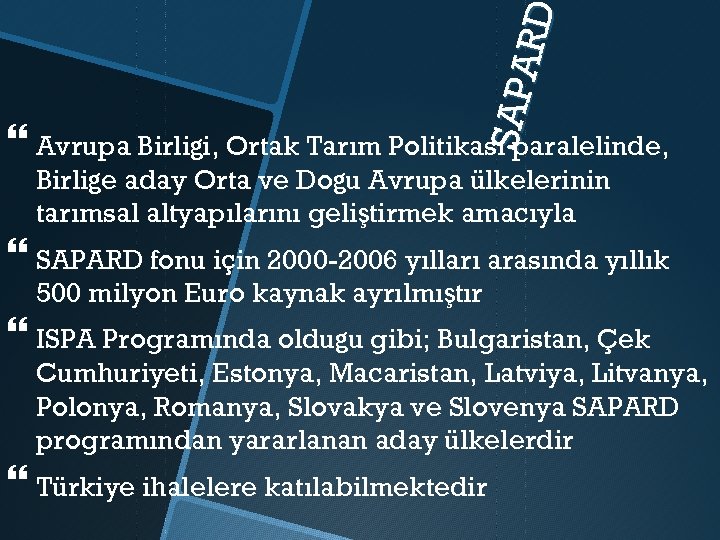 SAP A RD Avrupa Birliği, Ortak Tarım Politikası paralelinde, Birliğe aday Orta ve Doğu