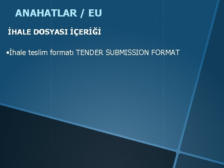 ANAHATLAR / EU İHALE DOSYASI İÇERİĞİ • İhale teslim formatı TENDER SUBMISSION FORMAT 