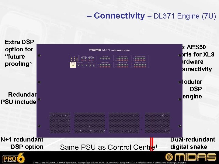 – Connectivity – DL 371 Engine (7 U) Extra DSP option for “future proofing”