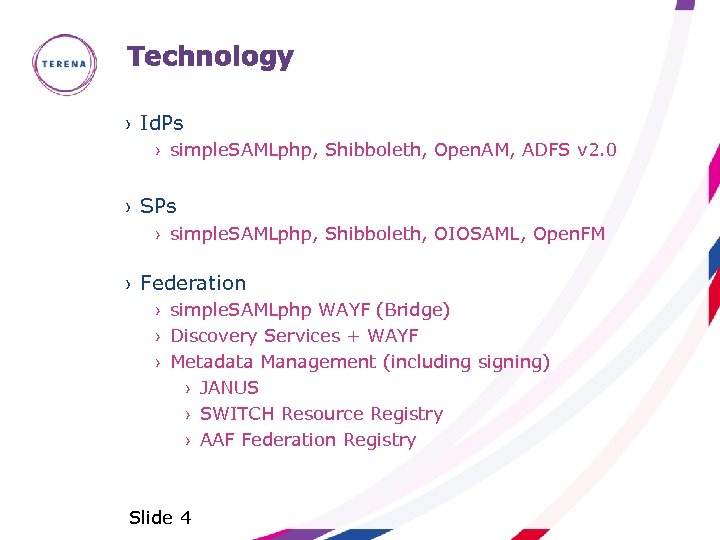 Technology › Id. Ps › simple. SAMLphp, Shibboleth, Open. AM, ADFS v 2. 0
