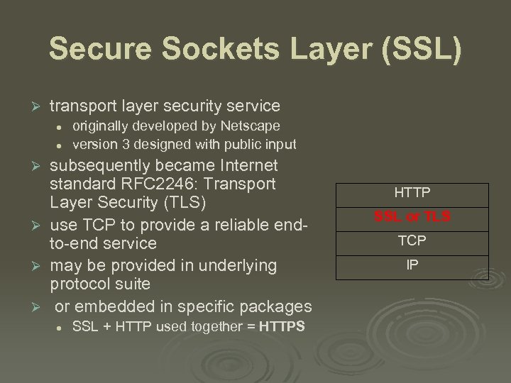 Secure Sockets Layer (SSL) Ø transport layer security service l l Ø Ø originally