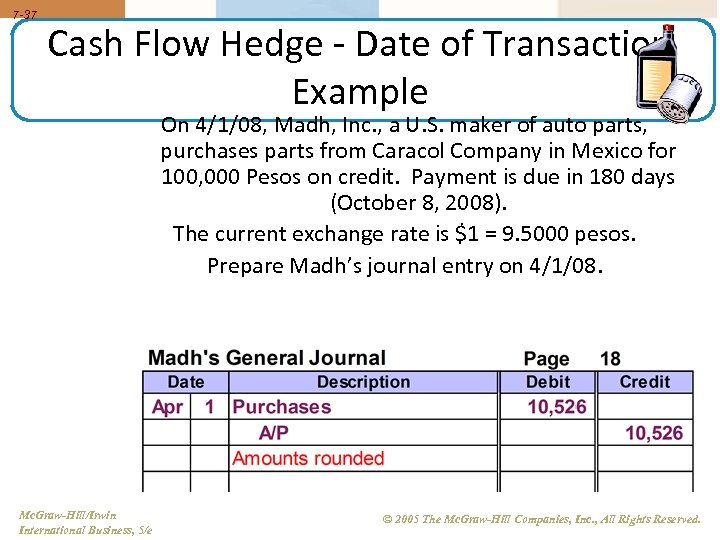 7 -37 Cash Flow Hedge - Date of Transaction Example On 4/1/08, Madh, Inc.