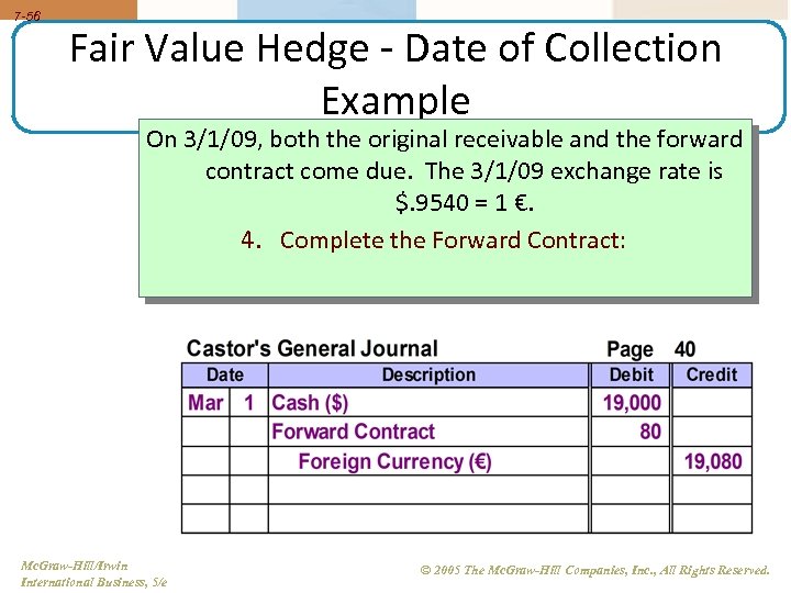 7 -56 Fair Value Hedge - Date of Collection Example On 3/1/09, both the