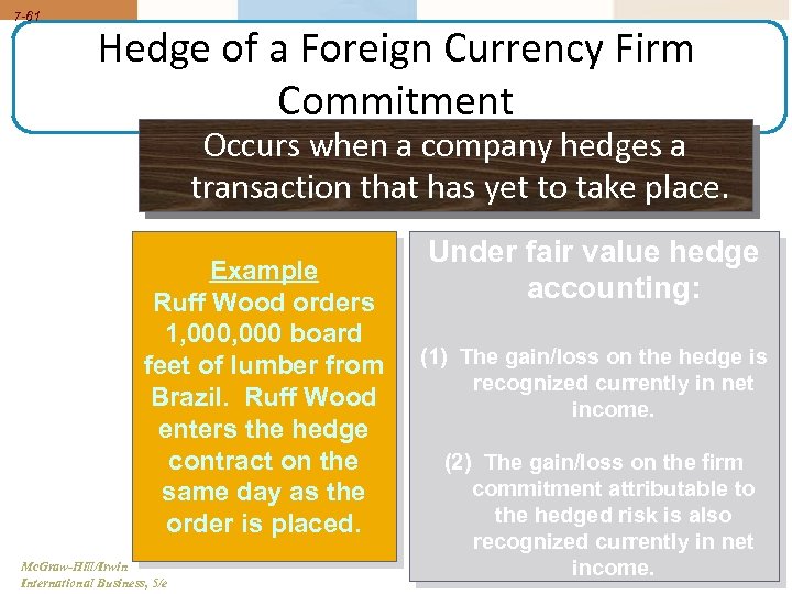 7 -61 Hedge of a Foreign Currency Firm Commitment Occurs when a company hedges