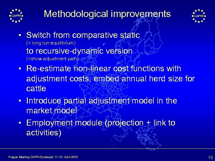 CAPRI Methodological improvements CAPRI • Switch from comparative static (= long run equilibrium) to