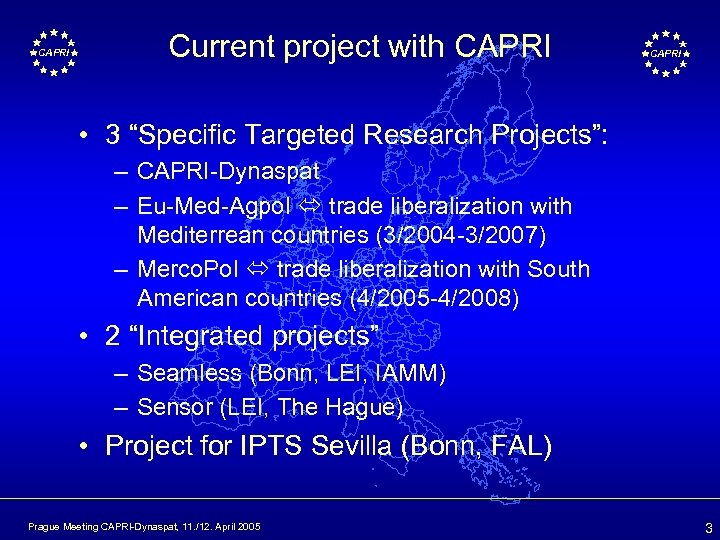 CAPRI Current project with CAPRI • 3 “Specific Targeted Research Projects”: – CAPRI-Dynaspat –