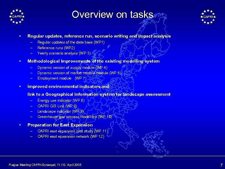 Overview on tasks CAPRI • Regular updates, reference run, scenario writing and impact analysis