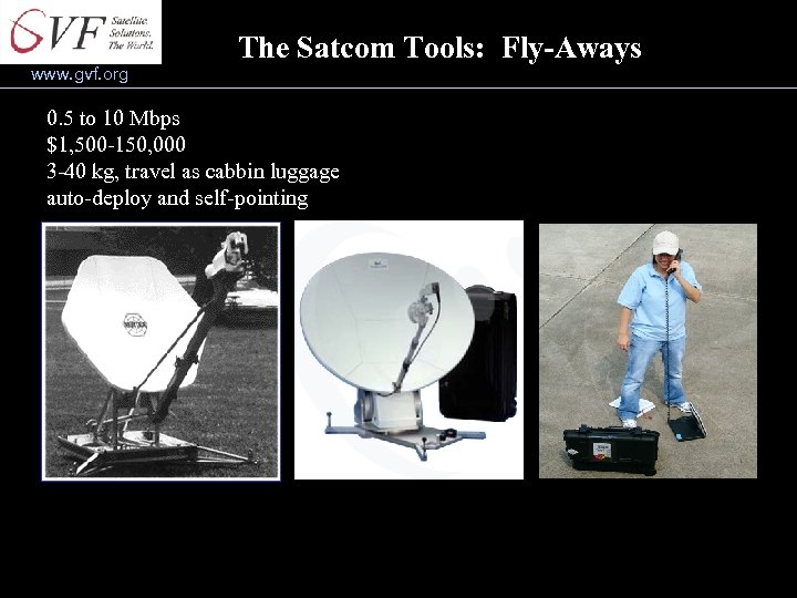 www. gvf. org The Satcom Tools: Fly-Aways 0. 5 to 10 Mbps $1, 500
