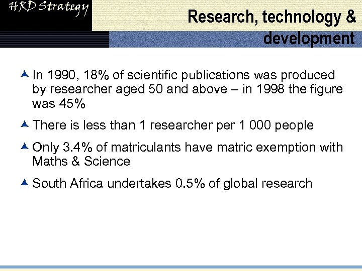 HRD Strategy Research, technology & development æ In 1990, 18% of scientific publications was