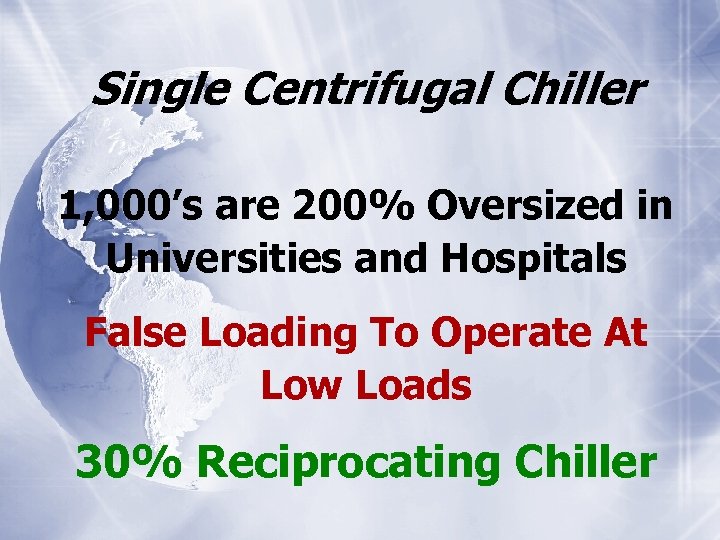 Single Centrifugal Chiller 1, 000’s are 200% Oversized in Universities and Hospitals False Loading