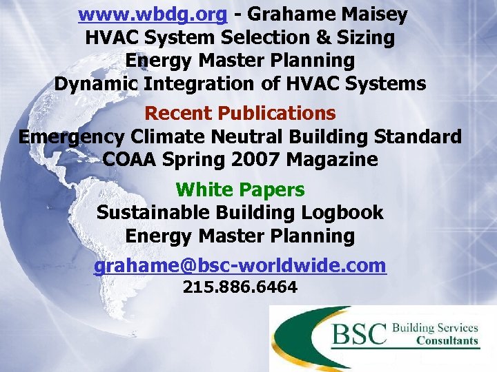 www. wbdg. org - Grahame Maisey HVAC System Selection & Sizing Energy Master Planning