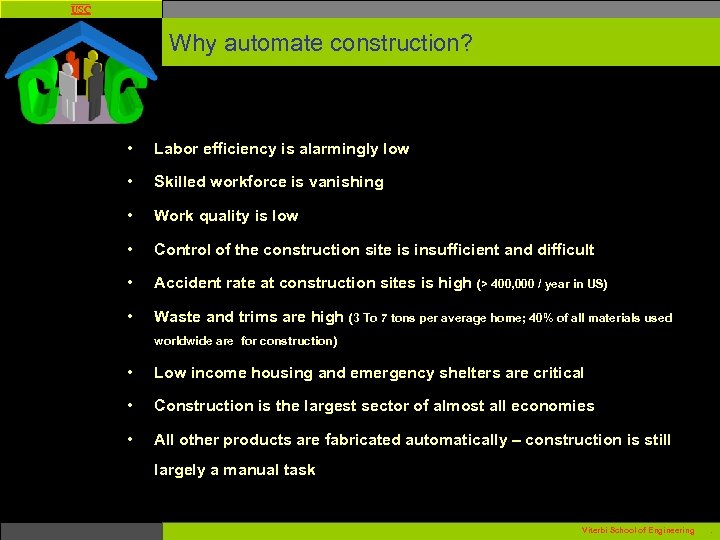 USC Why automate construction? • Labor efficiency is alarmingly low • Skilled workforce is