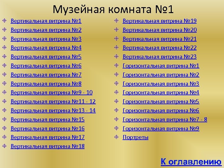 Музейная комната № 1 Вертикальная витрина № 2 Вертикальная витрина № 3 Вертикальная витрина