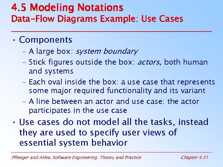 4. 5 Modeling Notations Data-Flow Diagrams Example: Use Cases • Components – A large