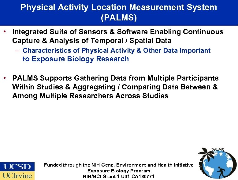 Physical Activity Location Measurement System (PALMS) • Integrated Suite of Sensors & Software Enabling