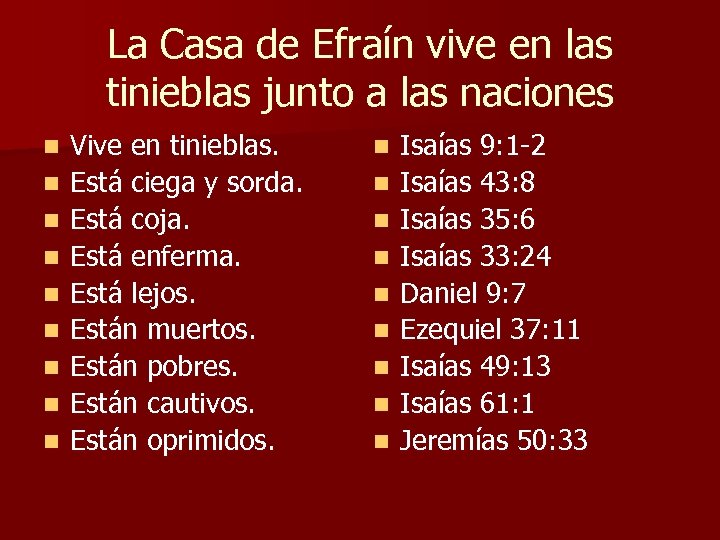La Casa de Efraín vive en las tinieblas junto a las naciones n n
