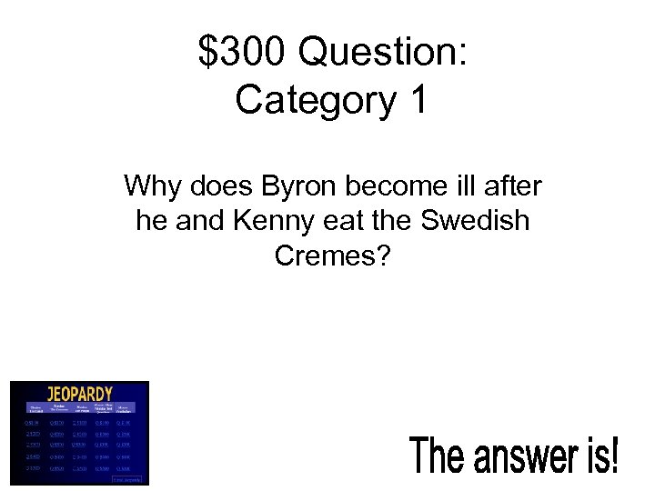 $300 Question: Category 1 Why does Byron become ill after he and Kenny eat