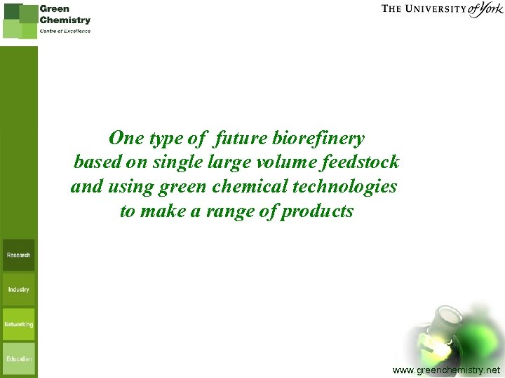 One type of future biorefinery based on single large volume feedstock and using green