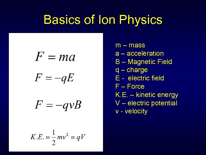 Basics of Ion Physics m – mass a – acceleration B – Magnetic Field