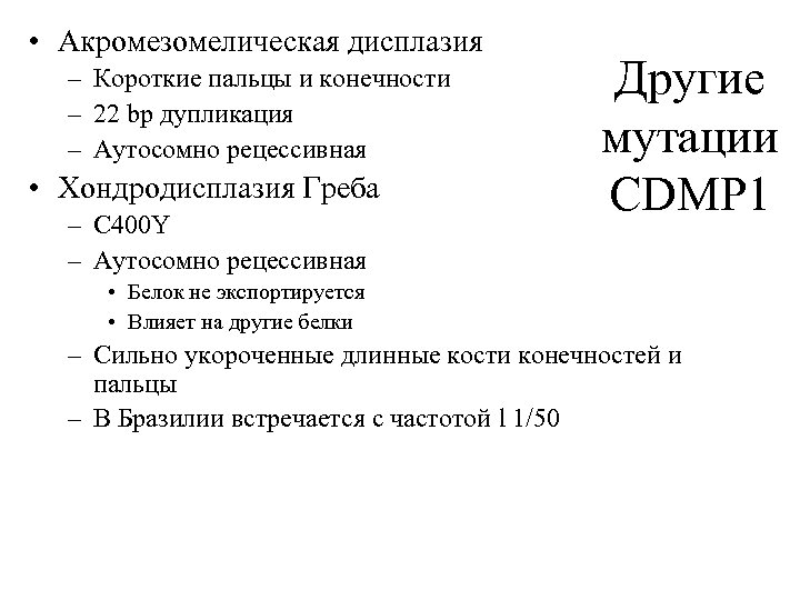  • Акромезомелическая дисплазия – Короткие пальцы и конечности – 22 bp дупликация –