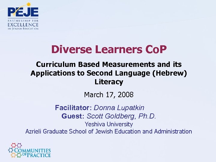 Diverse Learners Co. P Curriculum Based Measurements and its Applications to Second Language (Hebrew)