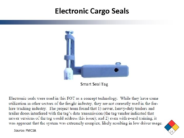 Electronic Cargo Seals Smart Seal Tag Source: FMCSA 24 
