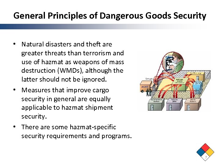 General Principles of Dangerous Goods Security • Natural disasters and theft are greater threats
