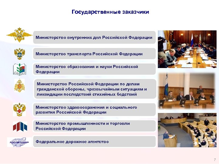Государственные заказчики Министерство внутренних дел Российской Федерации Министерство транспорта Российской Федерации Министерство образования и