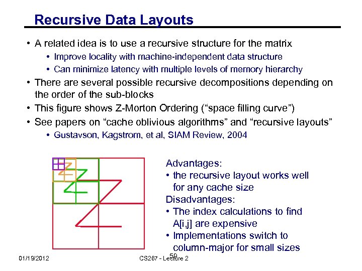 Recursive Data Layouts • A related idea is to use a recursive structure for