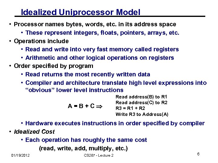 Idealized Uniprocessor Model • Processor names bytes, words, etc. in its address space •