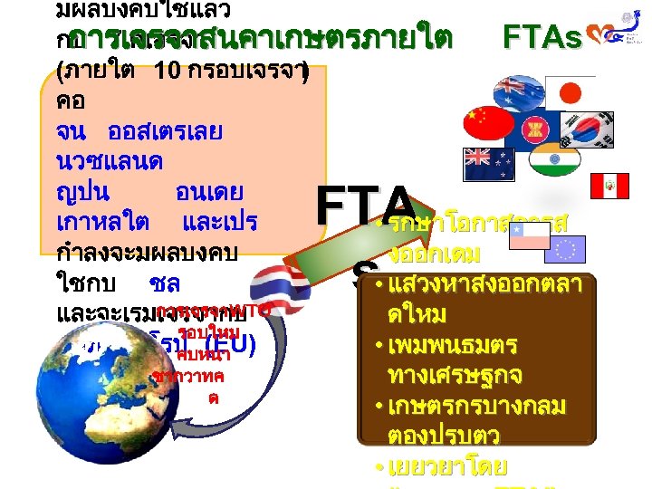 มผลบงคบใชแลว กบ 7 คเจรจา การเจรจาสนคาเกษตรภายใต FTAs (ภายใต 10 กรอบเจรจา ) คอ จน ออสเตรเลย นวซแลนด