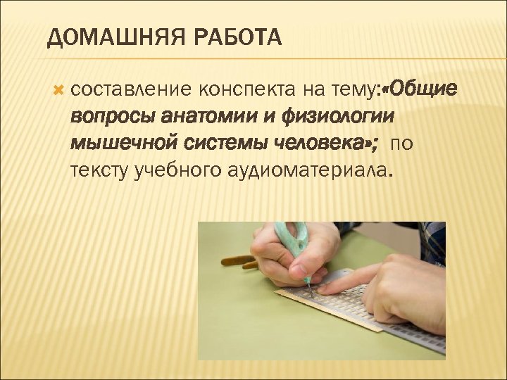 ДОМАШНЯЯ РАБОТА составление конспекта на тему: «Общие вопросы анатомии и физиологии мышечной системы человека»