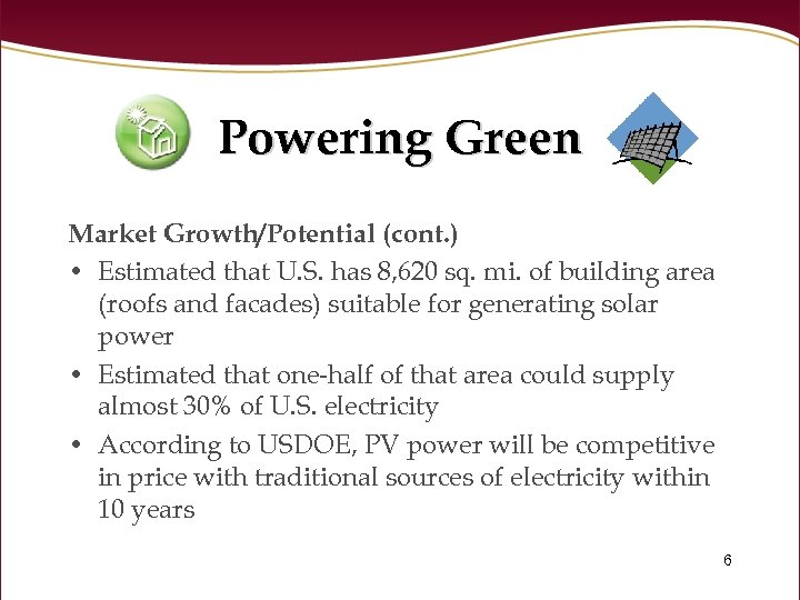 Powering Green Market Growth/Potential (cont. ) • Estimated that U. S. has 8, 620