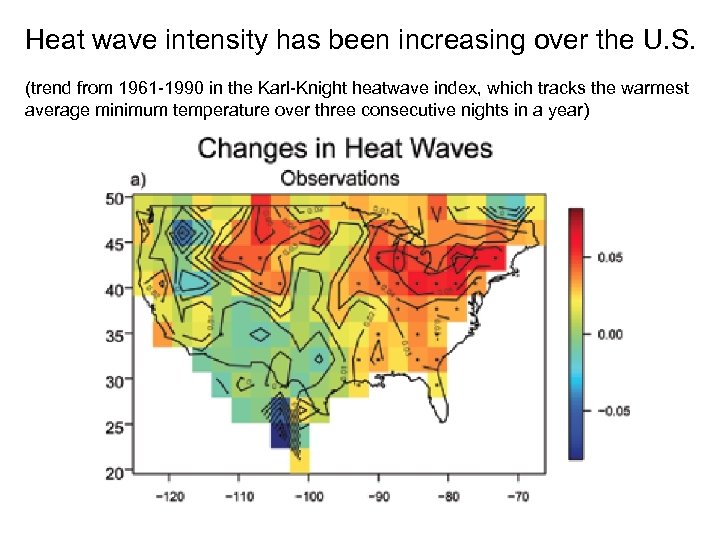 Heat wave intensity has been increasing over the U. S. (trend from 1961 -1990