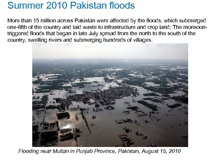 Summer 2010 Pakistan floods More than 15 million across Pakistan were affected by the