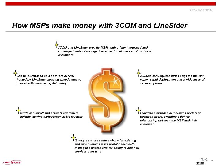 CONFIDENTIAL How MSPs make money with 3 COM and Line. Sider provide MSPs with