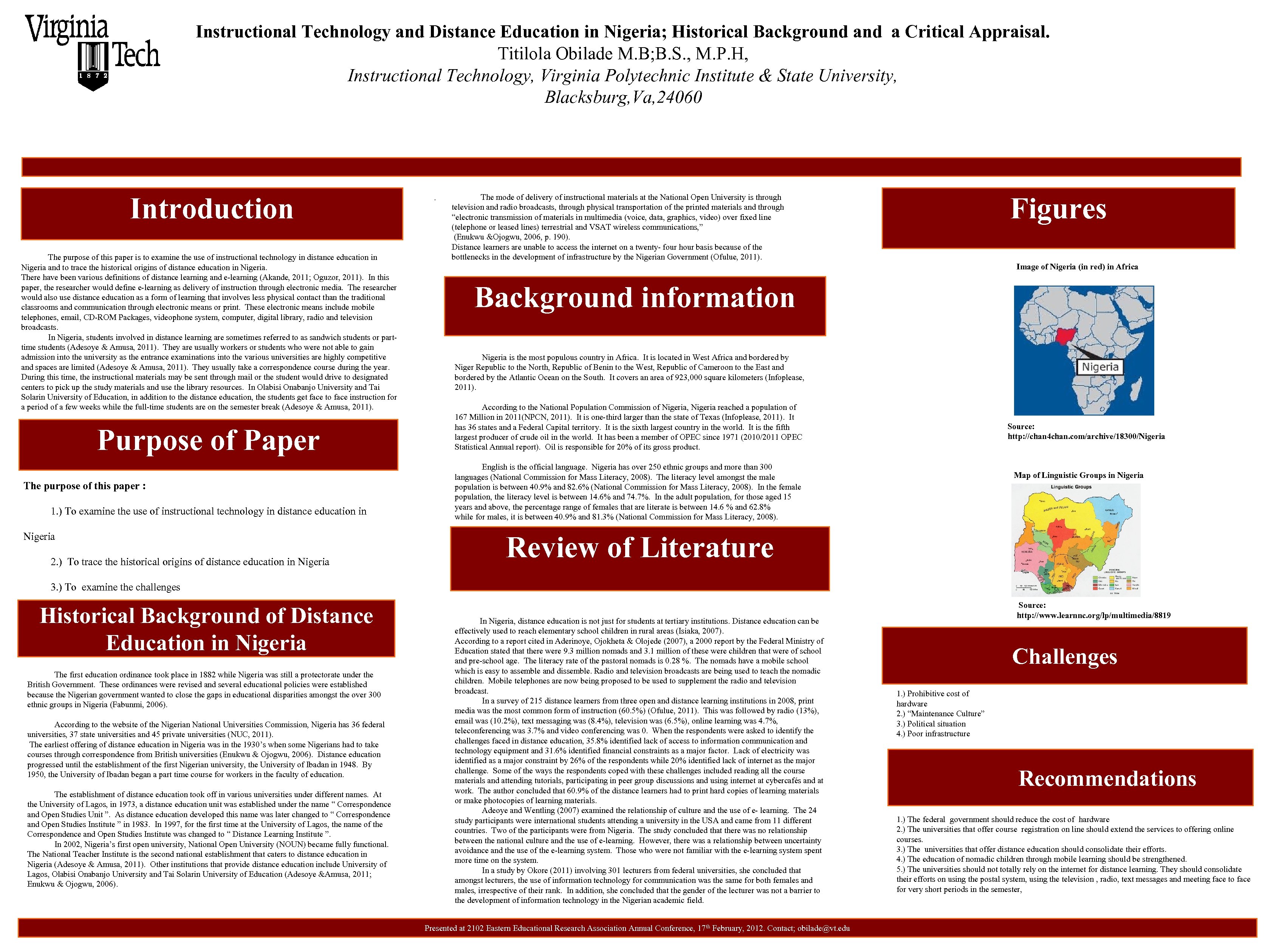 Instructional Technology and Distance Education in Nigeria; Historical Background a Critical Appraisal. Titilola Obilade