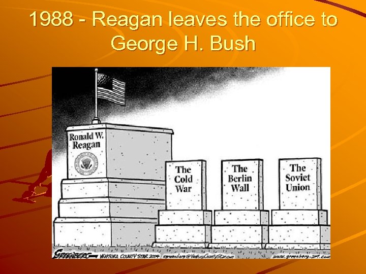 1988 - Reagan leaves the office to George H. Bush 