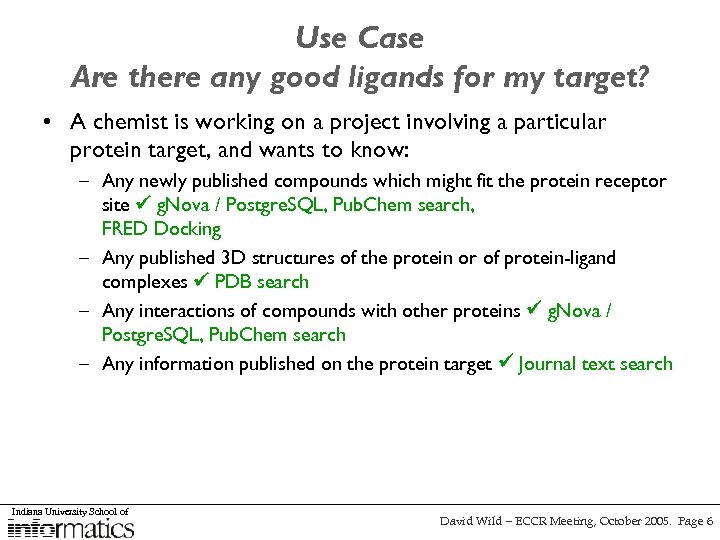 Use Case Are there any good ligands for my target? • A chemist is