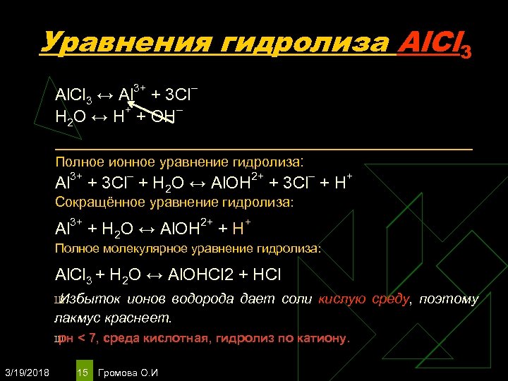 Напишите уравнение гидролиза