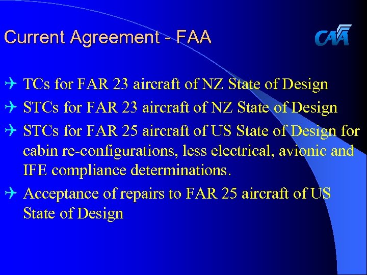 Current Agreement - FAA Q TCs for FAR 23 aircraft of NZ State of