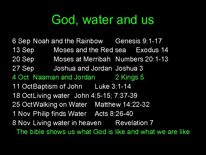 God, water and us 6 Sep Noah and the Rainbow Genesis 9: 1 -17