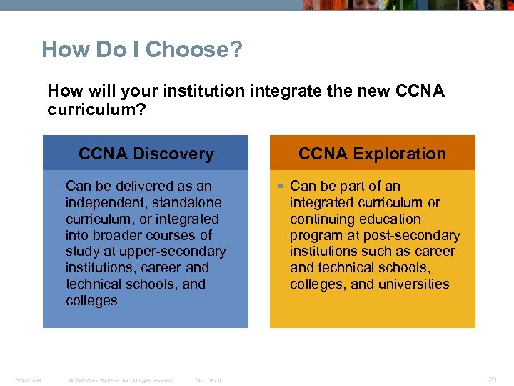 How Do I Choose? How will your institution integrate the new CCNA curriculum? CCNA