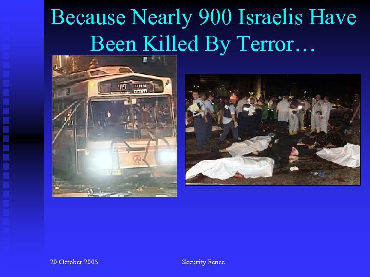 Because Nearly 900 Israelis Have Been Killed By Terror… 20 October 2003 Security Fence
