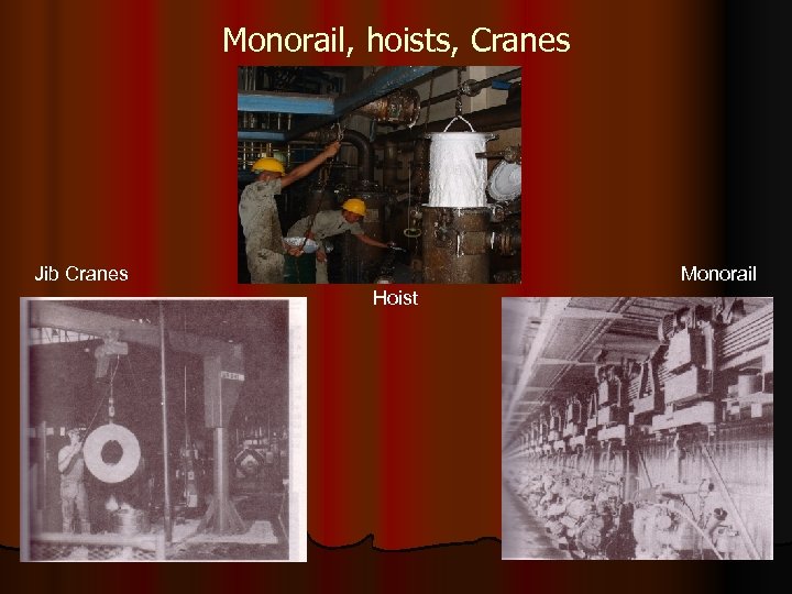Monorail, hoists, Cranes Jib Cranes Monorail Hoist 