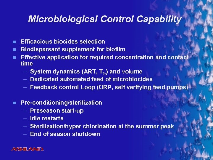 Microbiological Control Capability n n Efficacious biocides selection Biodispersant supplement for biofilm Effective application