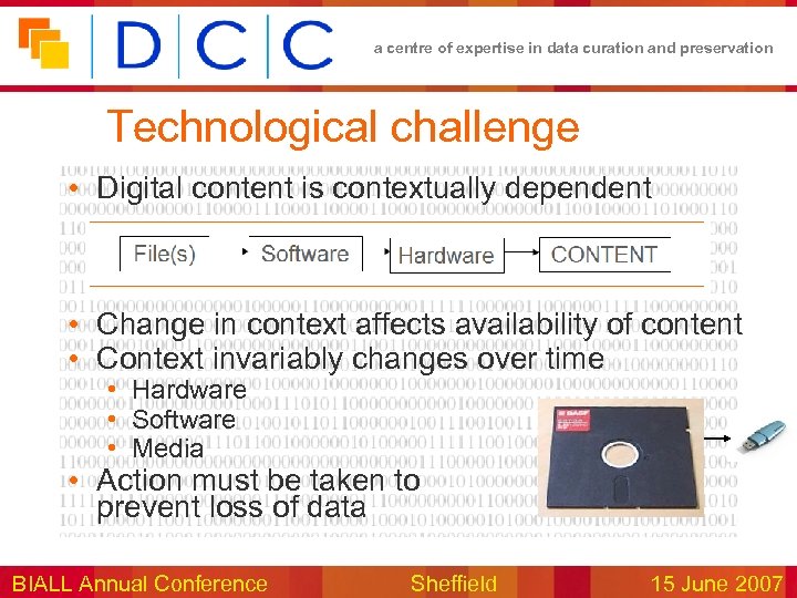 a centre of expertise in data curation and preservation Technological challenge • Digital content