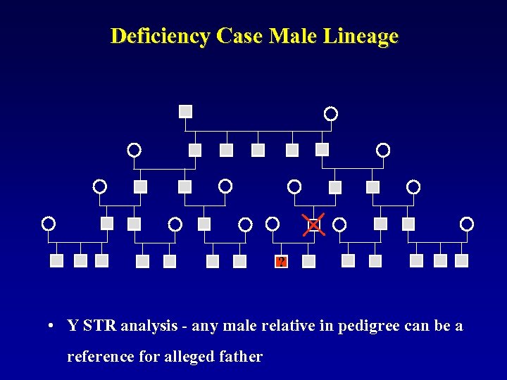 Deficiency Case Male Lineage ? • Y STR analysis - any male relative in